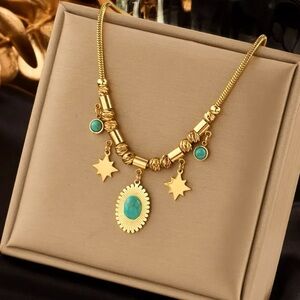 Titanium Steel Turquoise Necklace
